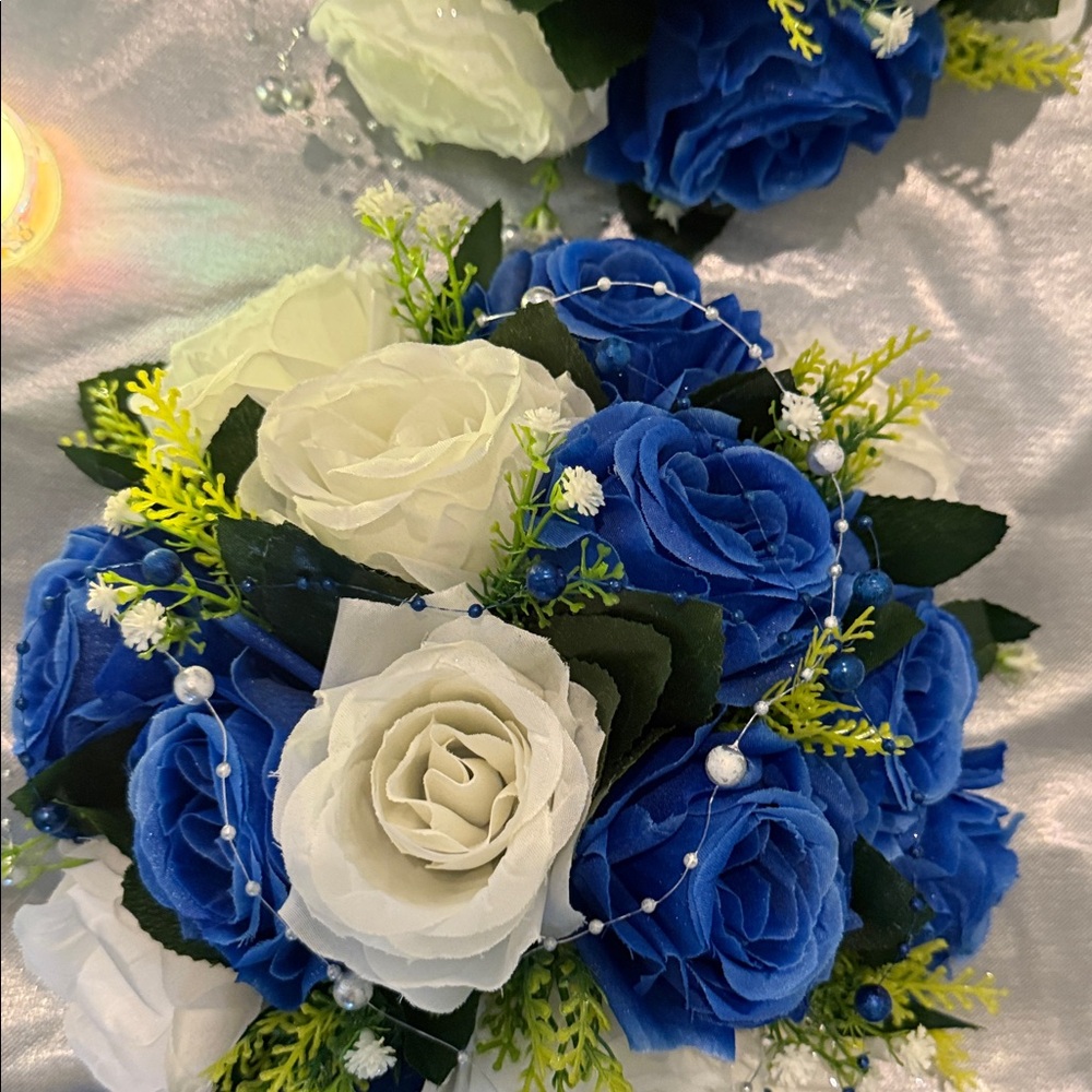 Blue and White Artificial Rose Bouquet